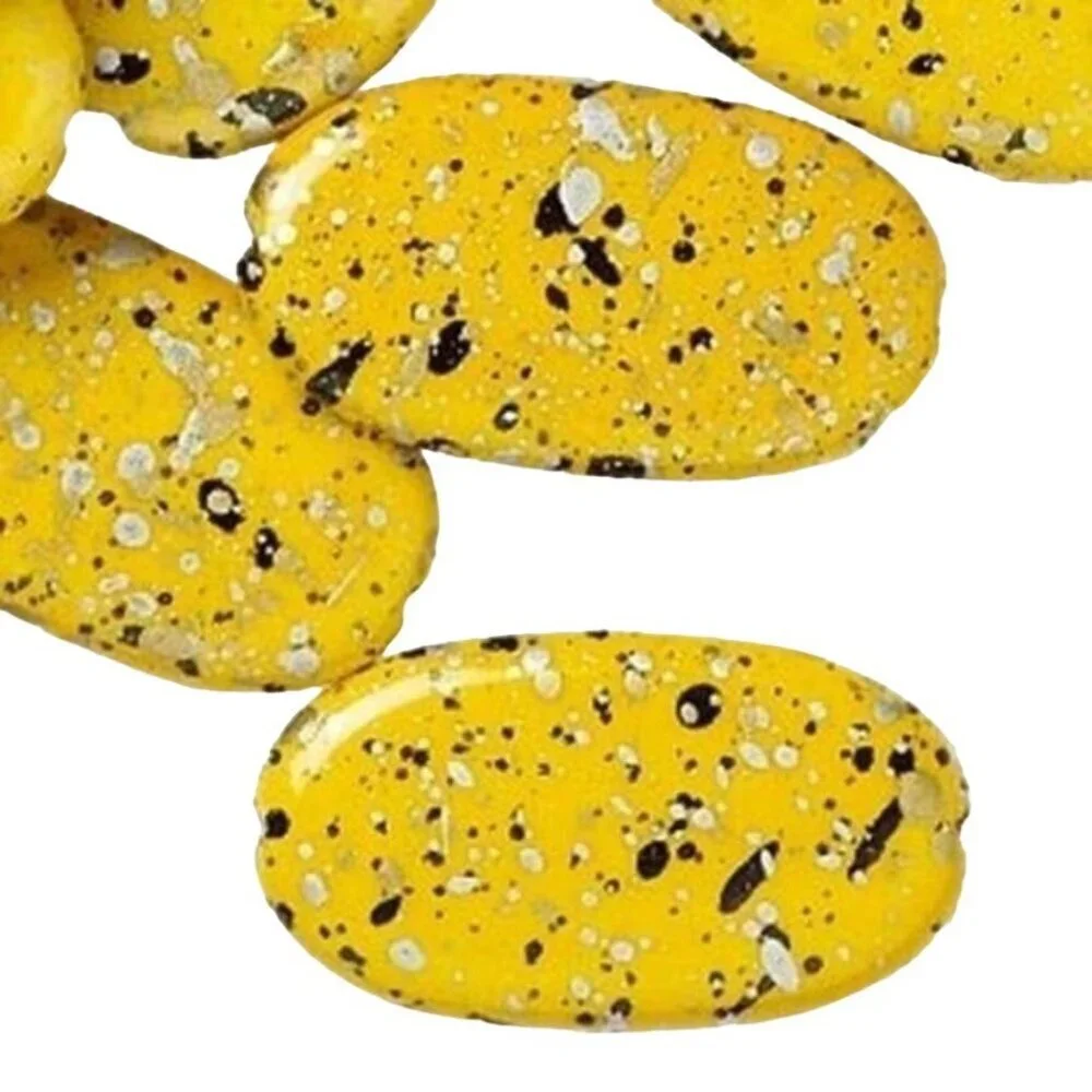 Vintage 80s Warm Yellow Paint Spattered Retro Cool 29mm Oval Beads 10 pcs